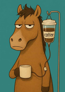 Horse Coffee IV Drip Cartoon