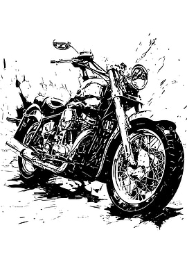 Black and White Motorcycle Illustration