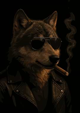 Cool Wolf with Sunglasses and Cigar