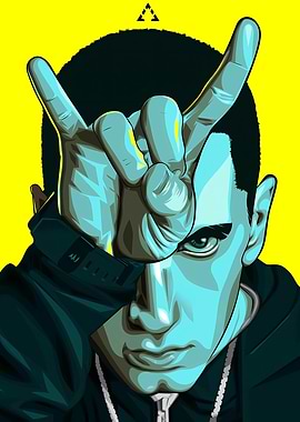 Eminem Portrait with Hand Gesture
