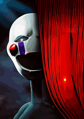 Creepy Puppet Mask with Red Curtain