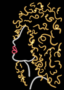 Neon Woman Portrait with Curly Hair