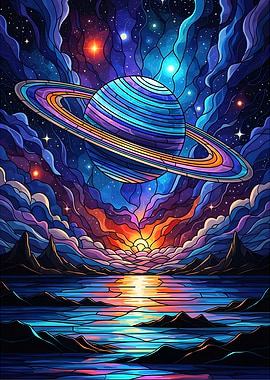 Stained Glass Planet Landscape