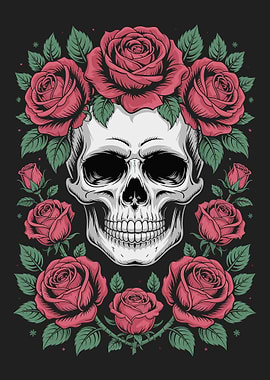 Floral Skull Roses of Life and Death