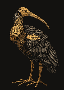 Ibis Bird Illustration on Black Background