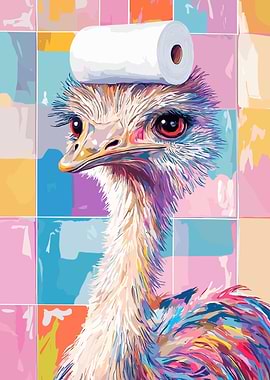 Ostrich with Toilet Paper Hat