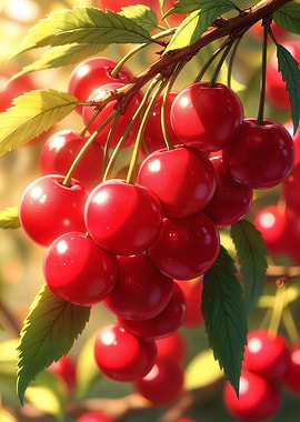 Ripe Cherries on the Branch