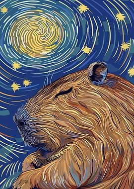 Capybara Starry Night Art