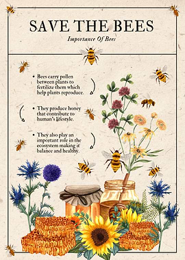 Save the Bees Floral Illustration