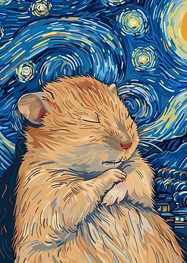 Hamster in Starry Night Style