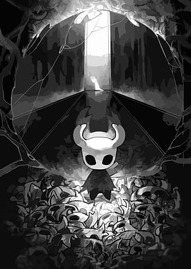 Hollow Knight monochrome digital art