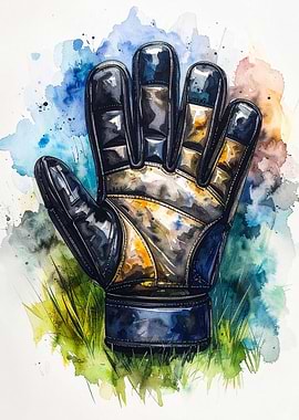 Watercolor Goalkeeper Glove on Grass