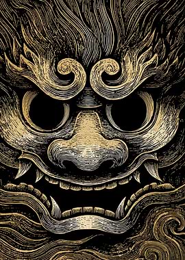 Japanese Demon Mask Illustration