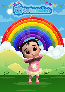 Cocomelon girl with rainbow background