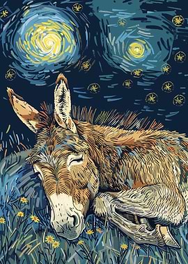 Donkey Sleeping Under Starry Night Sky