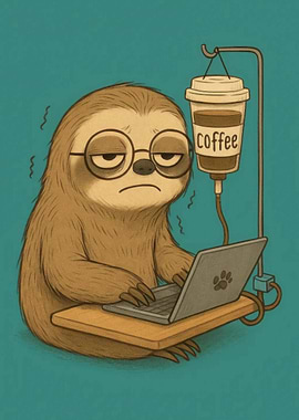 Sloth Coffee IV Drip Cartoon