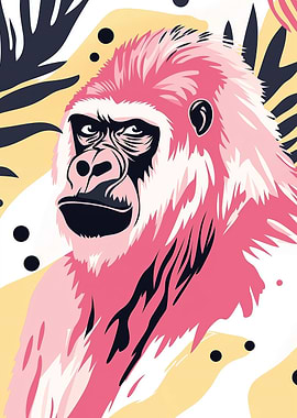 Pink Gorilla Portrait with Abstract Background