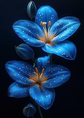Blue Flowers with Golden Sparkles
