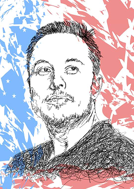 Elon Musk Sketch with American Flag