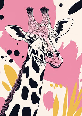 Giraffe Portrait with Abstract Pink Background