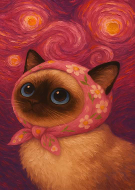 Siamese Cat with Headscarf Painting