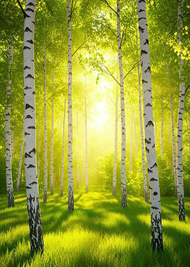 Sunlit Birch Forest