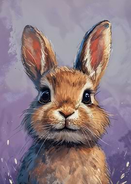 Cute Bunny Portrait on Purple Background