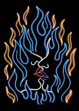 Neon Kiss in Flames