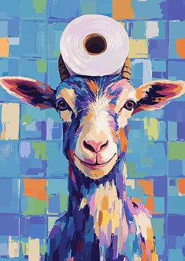 Colorful Goat with Toilet Paper Hat