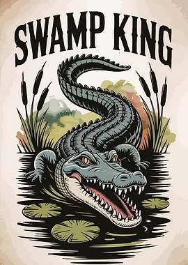 Swamp King Alligator Illustration