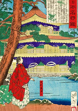 Japanese Temple Woodblock Print