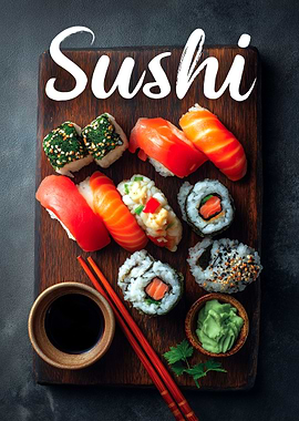 Sushi Platter on Wooden Board