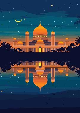 Golden Palace Reflection at Night