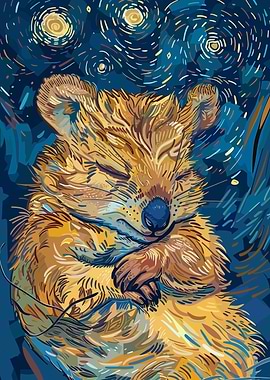 Sleeping Quokka in Starry Night Style