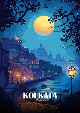 Kolkata India Nightscape Illustration