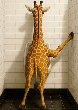 Giraffe in Restroom Bathroom Toilet