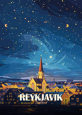 Reykjavik Iceland Night Sky Art