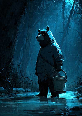 Bear with Bucket in Forest