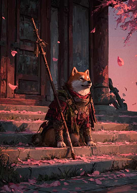 Samurai Shiba Inu with Staff