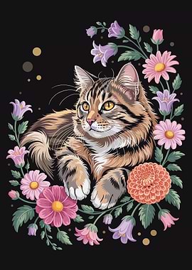 Floral Feline Cat Among Blossoms