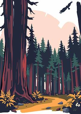 Majestic Redwoods Landscape with Eagle