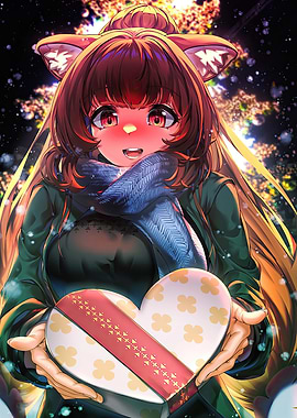 Girl Offering Heart-Shaped Gift