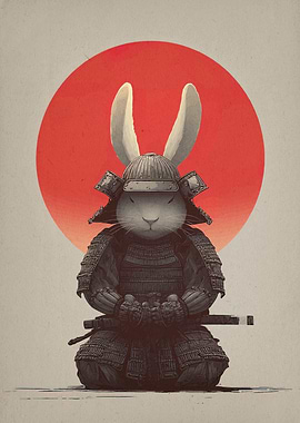 Samurai Rabbit with Red Sun