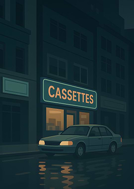 Cassette Storefront at Night