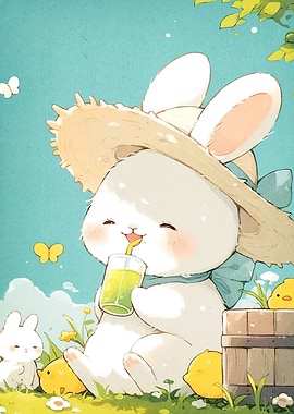 Bunny Sipping Juice