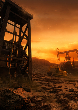 Industrial Landscape at Sunset