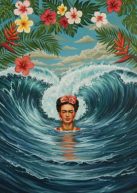 Frida Kahlo in the Ocean Wave