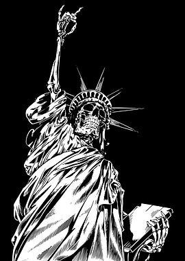 Skeletal Statue of Liberty Illustration