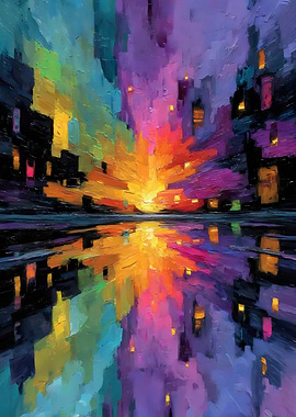 City Glow: Impasto Urban Sunset
