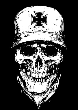 Skull in Helmet with Cross